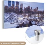 MuchoWow® Glasschilderij 120x60 cm - Schilderij acrylglas - New York - Central Park - Winter - Foto op glas - Schilderijen