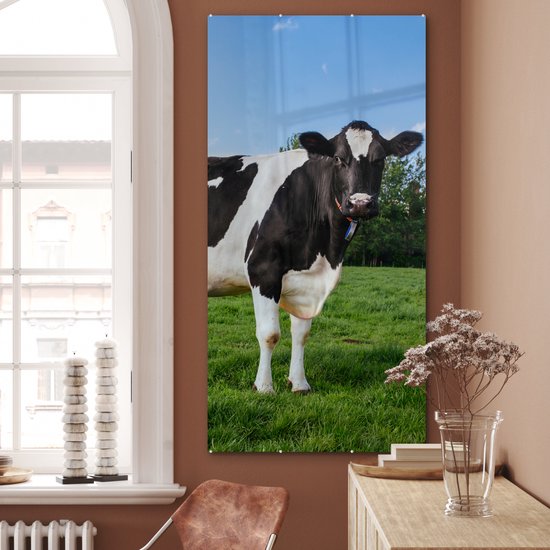 MuchoWow® Peinture sur verre 80x160 cm - Peinture sur verre acrylique - Vache - Zwart - Wit - Nederland - Photo sur verre - Peintures