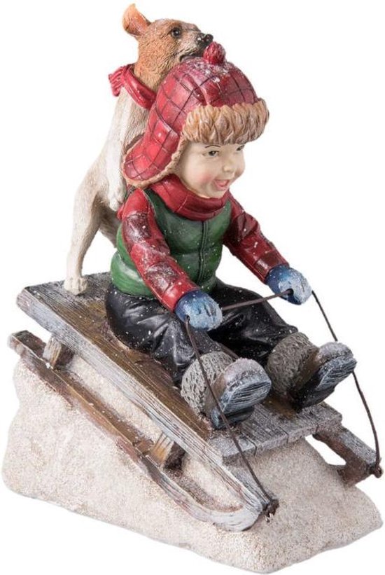 Enfant & chien sur traîneau 20 x 15 cm | 6PR2275 | Clayre & Eef