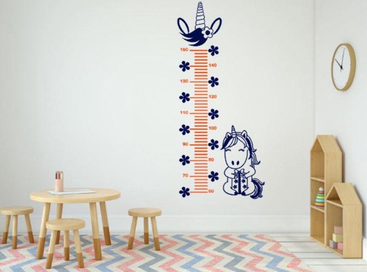 Muursticker groeimeter eenhoorn blauw/oranje | Rosami