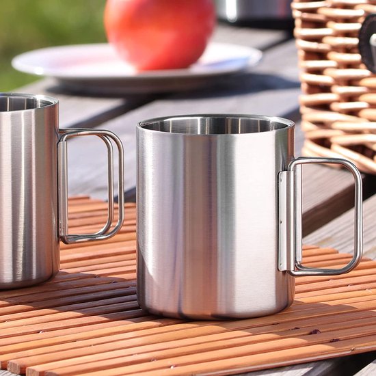 Fyearfly Roestvrij Staal Koffie Beker, 410ml Dubbelwandige Koffie Mokken Rvs Thee Cups Voor Camping Reizen Outdoor Office