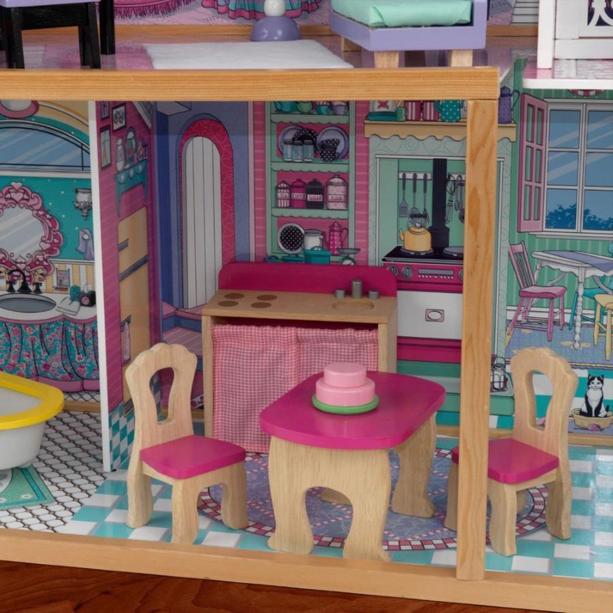 KidKraft Annabelle Poppenhuis – Groot Poppenhuis – Poppenhuis van Hout – 3 Verdiepingen, 5 Kamers & Lift – Inclusief 17 Accessoires – Voor 30 cm Barbies en Soortgelijke Poppen – Vanaf 3 jaar — afbeelding 4