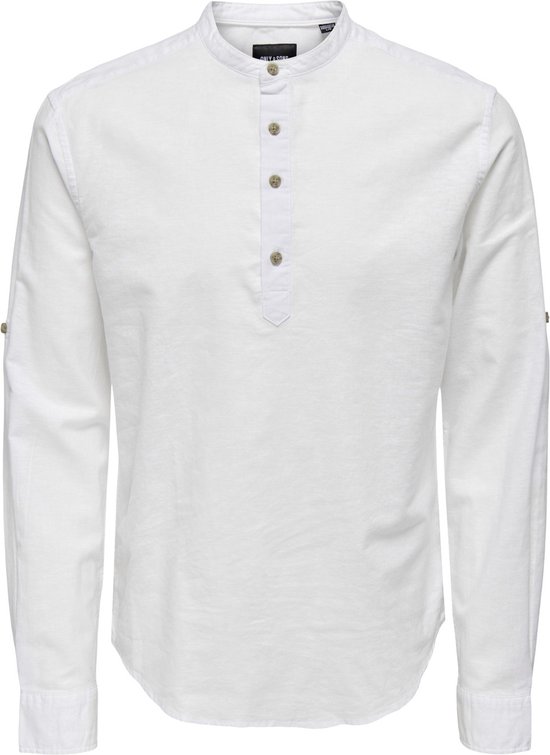 Only & Sons Overhemd Onscaiden Ls Halfplackt Linen Shirt 22009883 White Mannen Maat - L