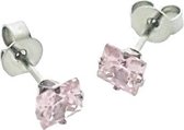 Aramat jewels ® - Oorstekers vierkant zirkonia staal roze 5mm