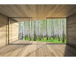 Fotobehang Window Forest Trees Green Nature | XXXL - 416cm x 254cm | 130g/m2 Vlies