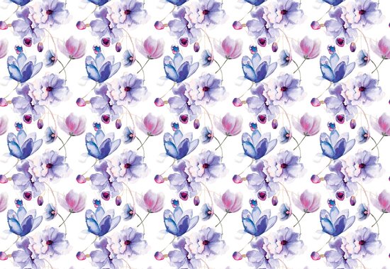 Fotobehang Flowers Pattern Purple | XL - 208cm x 146cm | 130g/m2 Vlies