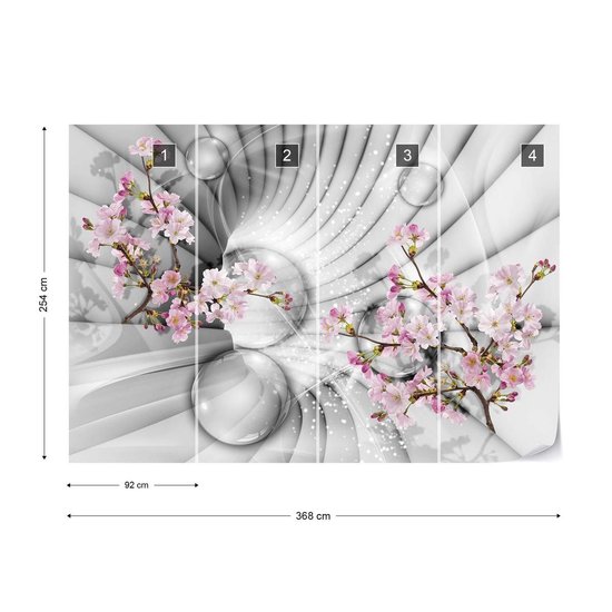 Papiers Peints Modernes 3D Fleurs Et Bulles Vue Tunnel | V8 - 368 cm x 254 cm | Polaire 130gr / m2