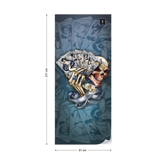 Papier peint Skull Dice Cards | PORTE - 211cm x 90cm | Polaire 130g / m2