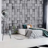 Fotobehang 3D Grey Concrete Cubes Modern Texture | VEA - 206cm x 275cm | 130gr/m2 Vlies