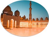 PVC Schuimplaat Ovaal - Vooraanzicht van de Sjeik Zayed-moskee in Abu Dhabi - 96x72 cm Foto op Ovaal (Met Ophangsysteem)