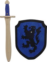 Houten struikroverzwaard en ridderschild met zwarte Leeuw kinderzwaard ridder zwaard schild