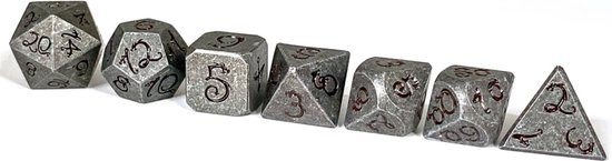 Thumbnail van een extra afbeelding van het spel Old Dragon Font Metal Dice Zwart | Dobbelstenen set voor RPG spellen | 7 dobbelstenen | Dice Set voor D&D