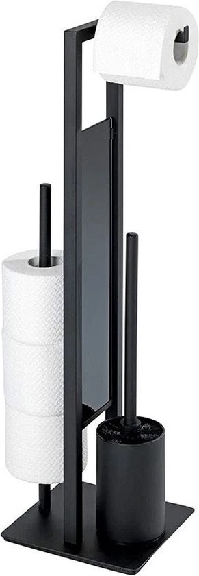 GDRN Toiletbutler mat zwart - Toiletborstel met houder, Toiletrolhouder staand en Reserverolhouder