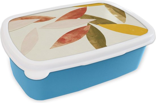 Broodtrommel Blauw - Lunchbox - Brooddoos - Bladeren - Planten - Kleuren - Pastel - 18x12x6 cm - Kinderen - Jongen