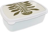 Broodtrommel Wit - Lunchbox - Brooddoos - Planten - Vaas - Bloemen - Pastel - 18x12x6 cm - Volwassenen
