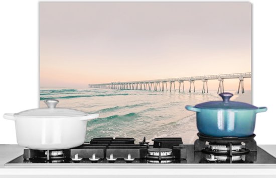 Spatscherm keuken 70x50 cm - Kookplaat achterwand Zee - Strand - Brug - Natuur - Zonsondergang - Muurbeschermer - Spatwand fornuis - Hoogwaardig aluminium