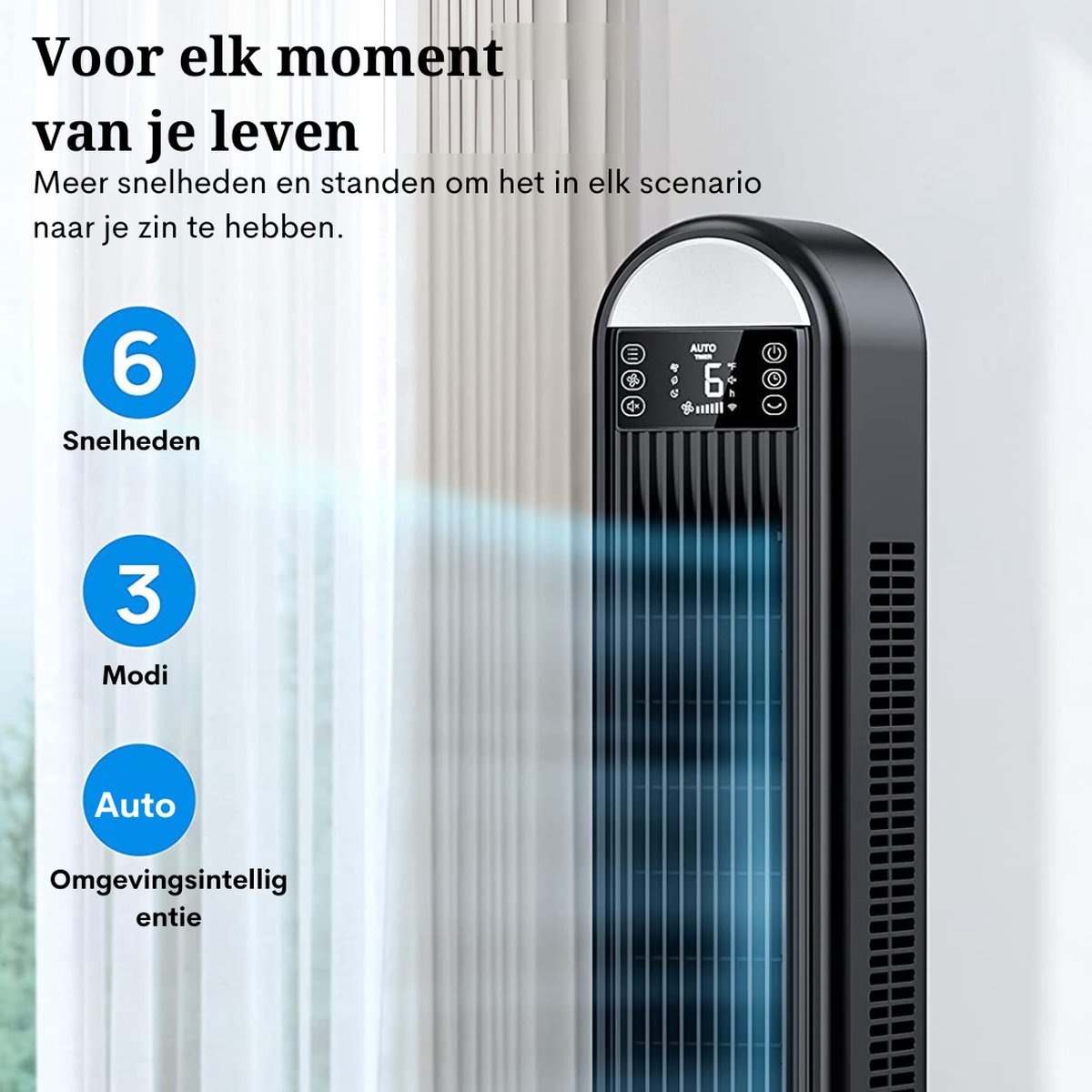 Dreo Torenventilator, luchtreiniger, intelligente 2-in-1 ventilator, 114 cm (45 inch), snelheid 8 m/s, 120° oscillering, 24-uurs timer zonder vleugels, 25