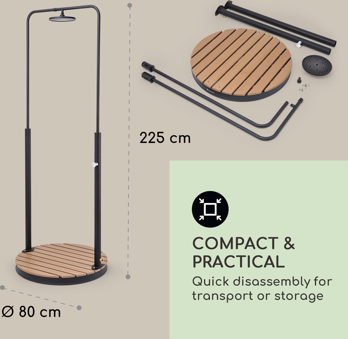 Blumfeldt Mobiele tuindouche, Buitendouche voor de tuin, Vloerdouche met verstelbare douchekop, Vloer-tuindouche met houtlook voor zwembad & sauna, Buitendouche waterdicht, Vorst- & UV-bestendig thumbnail 3