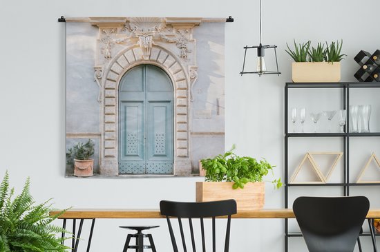 Wandkleed - Wanddoek - Deur - Architectuur - Blauw - Huis - 120x120 cm - Wandtapijt