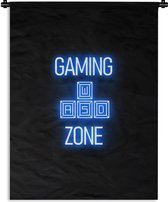 Wandkleed - Wanddoek - Gaming - Tekst - Gaming zone - Neon - Blauw - 90x120 cm - Wandtapijt