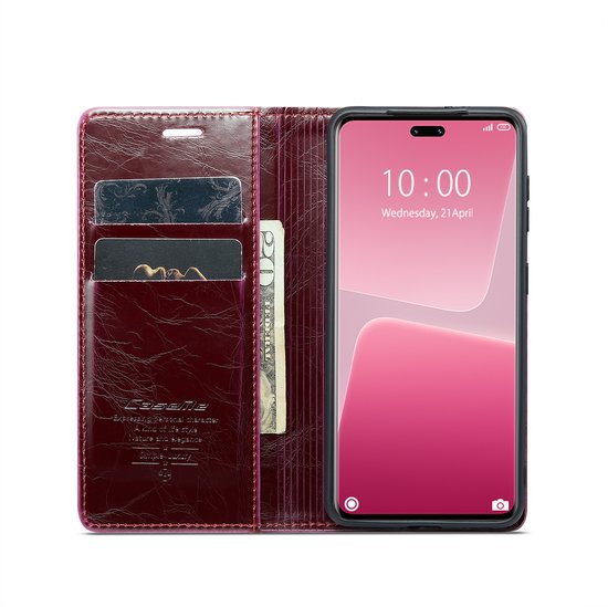 CaseMe - Étui de téléphone adapté pour Xiaomi 13 Lite - Étui portefeuille à rabat - Fermeture magnétique - Rouge