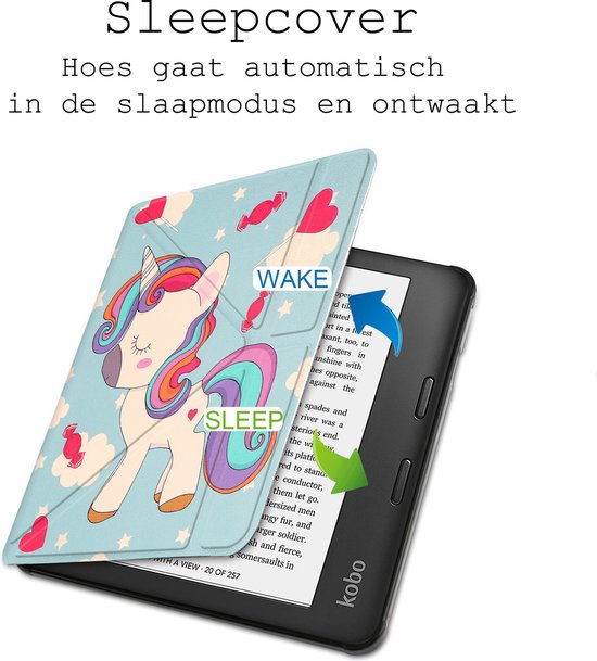 Hoes Geschikt voor Kobo Libra 2 Hoesje Bookcase Cover Hoes Trifold - Hoesje Geschikt voor Kobo Libra 2 Hoes Cover Case - Eenhoorn van Merkloos — afbeelding 5