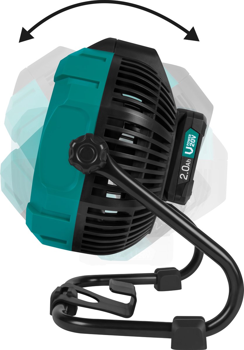 VONROC Ventilator 20V - voor draadloos en bedraad gebruik - Incl. netstroom adapter - Incl. 20V – 2.0Ah accu en snellader — afbeelding 3