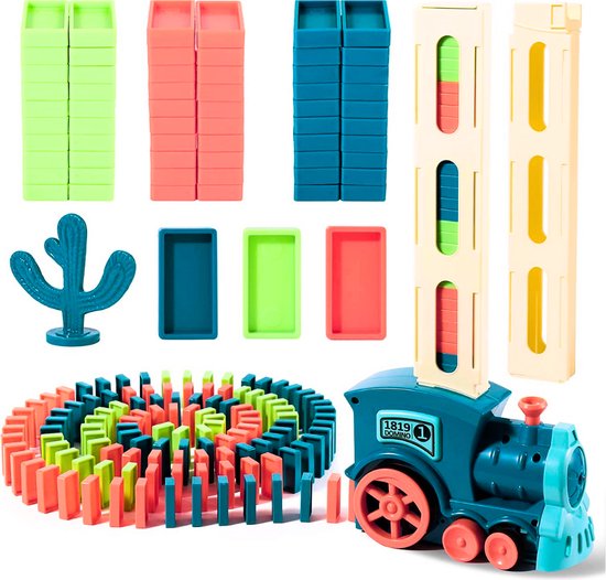TOYLANDIA Domino Trein met 100 Domino Stenen - Automatisch Domino Bouwen - Dominostenen - Speelgoed Trein