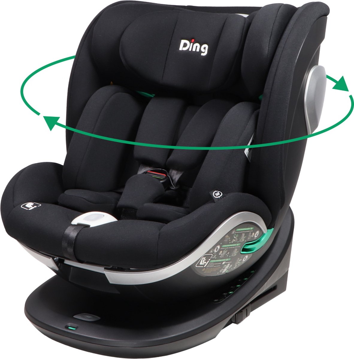 Ding Mace Autostoel 0-36 kg (Groep 0,1, 2, 3) 360° met Geïntegreerde Base met Isofix, Zwart DI-111916
