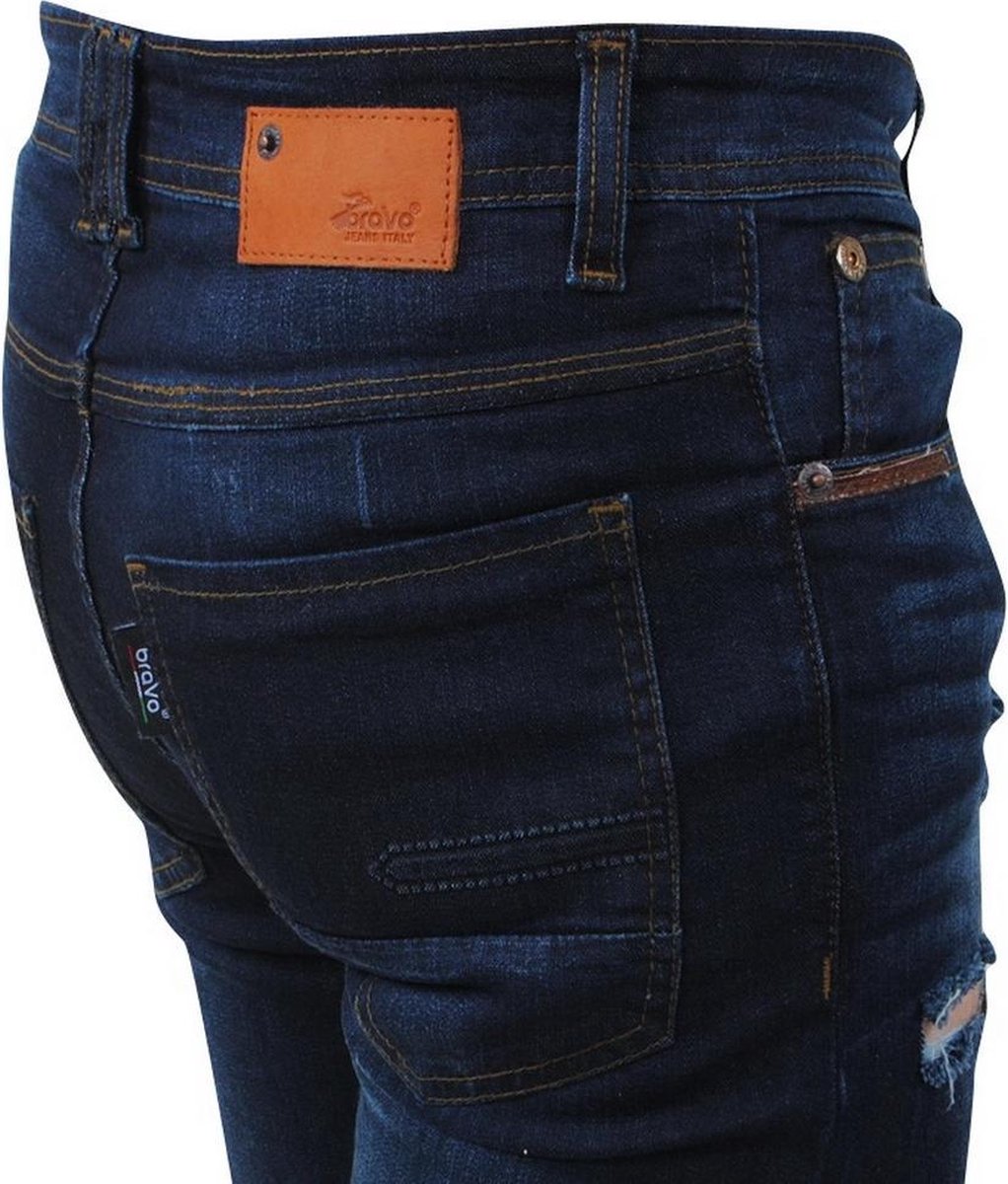 Bravo Jeans - Heren Jeans - Damaged Look - Slim Fit - Stretch - Lengte 32 -  Donker Blauw | bol.com