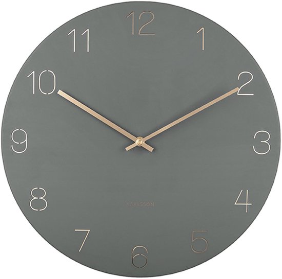 Karlsson Charm Engraved Numbers - Horloge murale - Acier - gris vert