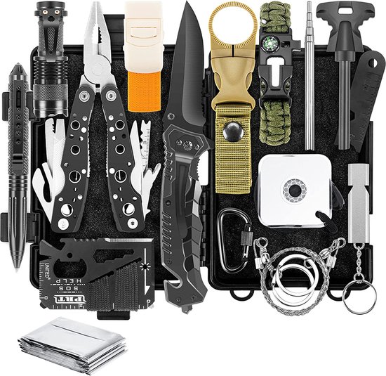 YONO Survie Kit Plein air - Bracelet - Couteau de poche - Lampe de poche - Allume-feu - Boussole et plus - Set XL