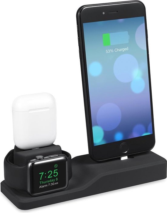 magnetron liter verrader 3-in-1 oplaadstation voor siliconen standaard voor AirPods & Apple Watch &  iPhone (zwart) | bol.com
