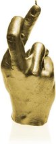 Geel Goud gelakte figuurkaars, design: Hand CRS Hoogte 19 cm (30 uur)