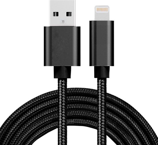 Voorzitter Waarneembaar Vervreemden Lightning kabel - 2 meter - USB-A naar Lightning - Geweven kabel - Zwart |  bol.com