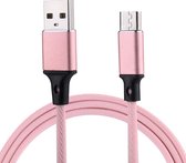 1m 2A Output USB naar Micro USB Nylon Weave Style Data Sync oplaadkabel, voor Samsung, Huawei, Xiaomi, HTC, LG, Sony, Lenovo en andere smartphones (roze)