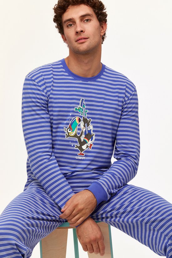 Woody pyjama jongens/heren - blauw gestreept - toekan - 231-1-PLC-Z/915 - maat  176 | bol.com