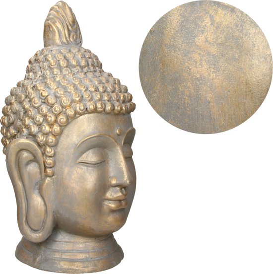 Statue tête de Bouddha 53cm en polyrésine aspect bronze pour le yoga