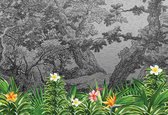 Fotobehang - Vlies Behang - Illustratie Natuur en Bloemen - 254 x 184 cm