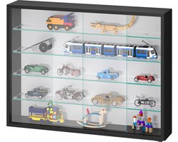 VDD - Vitrinekast met glas - Vitrine - Glazen kast - Wandvitrine - Verzamelkast - glazen kast - Staande en hangende - Schuifdeuren - Kleur: Zwart - 75 x 55 x 12 cm