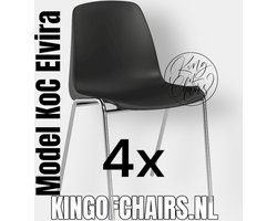 King of Chairs -set van 4- model KoC Elvira zwart met verchroomd onderstel. Kantinestoel stapelstoel kuipstoel vergaderstoel tuinstoel kantine stoel stapel kantinestoelen stapelstoelen kuipstoelen stapelbare keukenstoel Helene eetkamerstoel