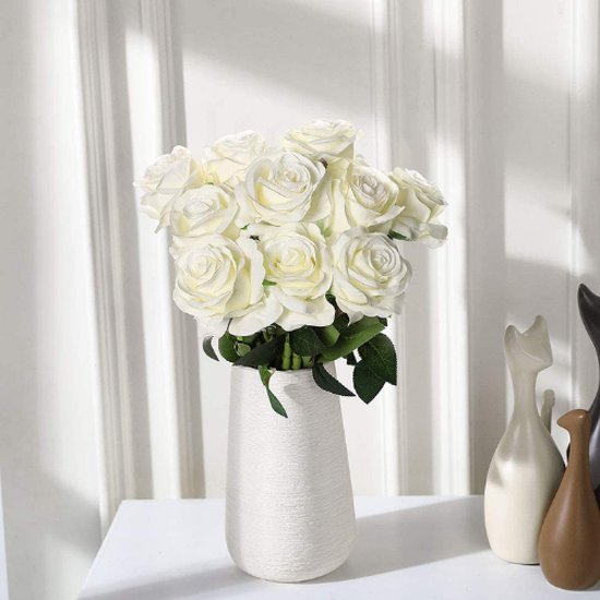 ROSIFY Fleurs artificielles - Fausses Fleurs - Roses Artificielles - Fleurs en Soie - Set de 10 Roses Artificielles - 50cm - Wit