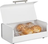 Broodtrommel - broodblik - voor in de keuken - met scharnierend deksel/metaal - mat wit