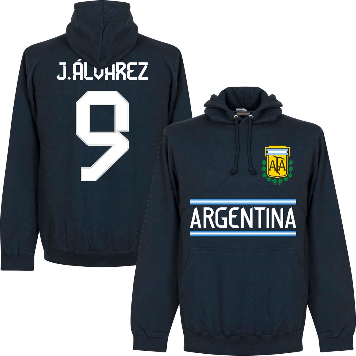 Argentinië J. Álvarez 9 Team Hoodie - Navy - XL