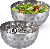 Relaxdays 2x saladeschaal zilver - Ø 20 cm - saladekom rvs - deco schaal - serveerkom