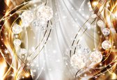 Fotobehang - Vlies Behang - Goud - Zilver - Kristallen Ballen - Diamanten - Luxe - Edelstenen - 152,5 x 104 cm