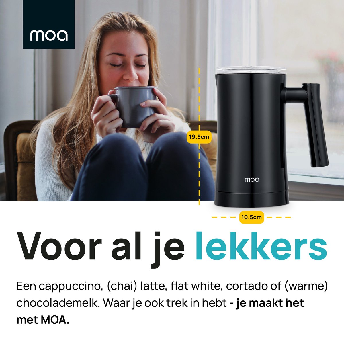 MOA Elektrische Melkopschuimer - 3-in-1 - Handige Melkschuimer - 330 ML - Voor Cappuccino - Melkklopper - Zwart — cadeau in Kookcadeaus - foto 6