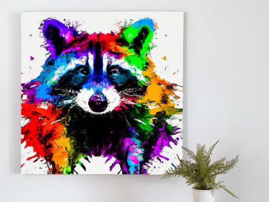 Rainbow Raccoon kunst - 40x40 centimeter op Dibond | Foto op Dibond - wanddecoratie