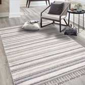 Flycarpets Amida Boho Style Gestreept Vloerkleed - Grijs / Creme - 120x170 cm