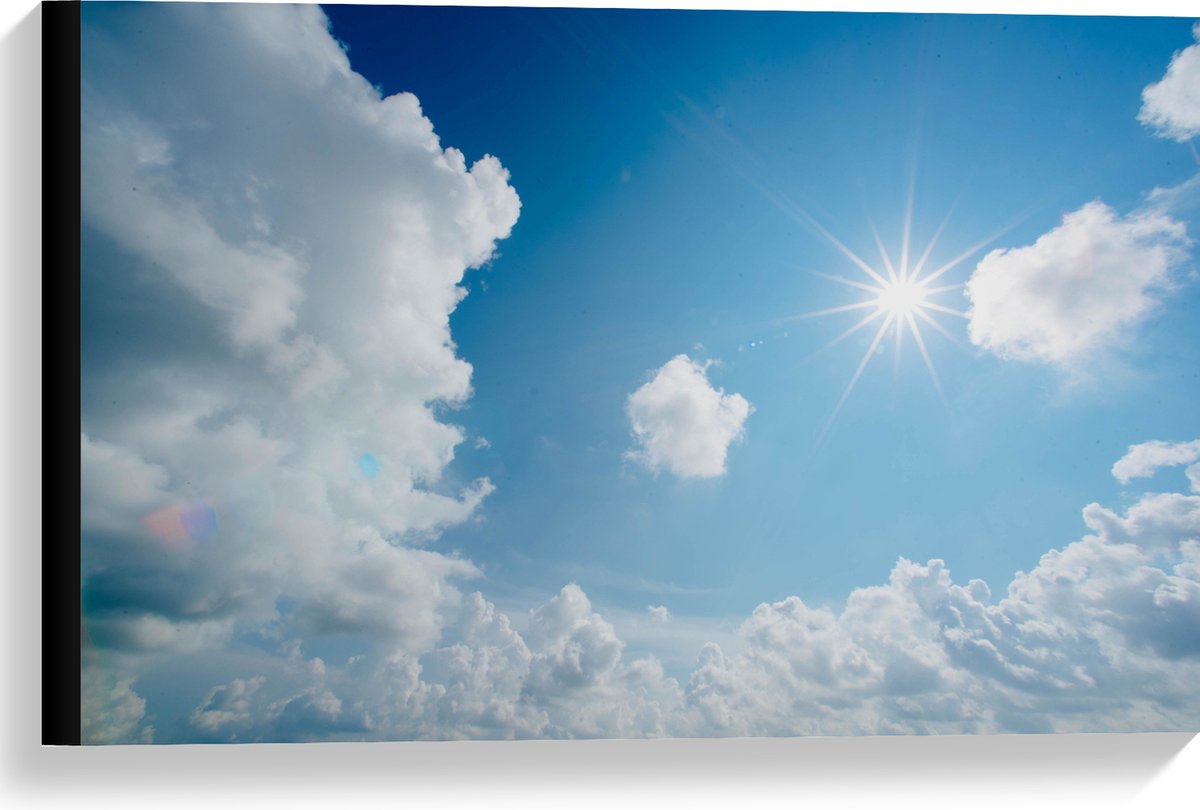 Canvas - Felle Zon door Sluierbewolking - 60x40 cm Foto op Canvas Schilderij (Wanddecoratie op Canvas)